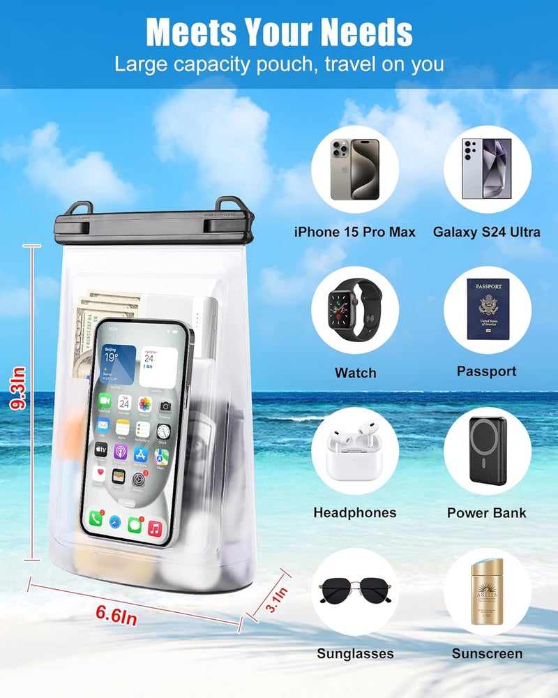 Jzocon Waterproof Phone Pouch for iPhone 16 15 14 11 Pro Max & Galaxy S24 S21 - Floating Large Capacity Dry Bag Stores Sunscreen, Sunglasses - Oversized Waterproof Bag for Beach, Swimming, Kayaking - Image 1
